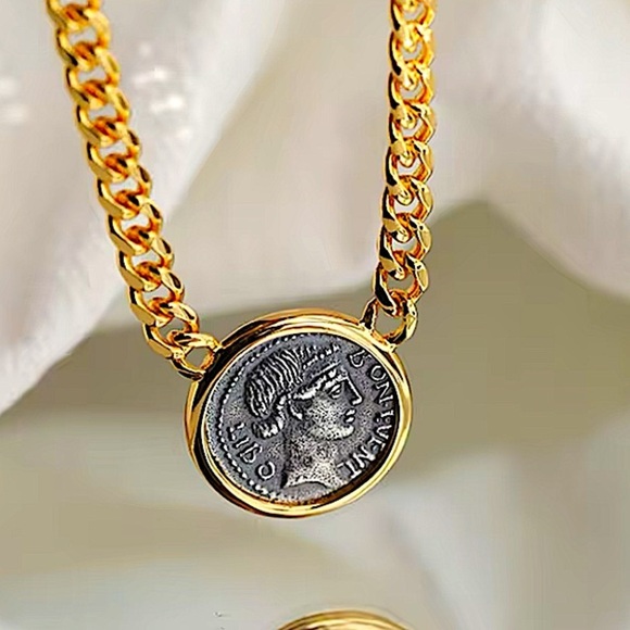 Gold Coin Pendant Necklace,, Charm, Boho, Medallion - Picture 5 of 6